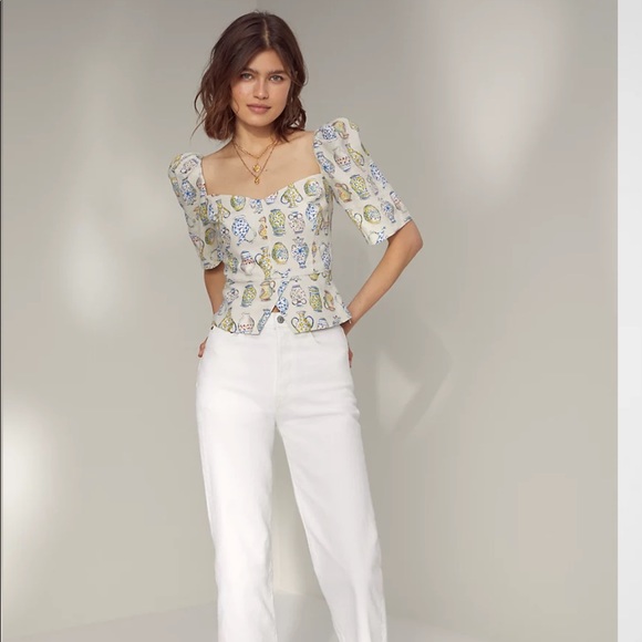 Aritzia Fatale Blouse Sand/Cobalt - Picture 4 of 14